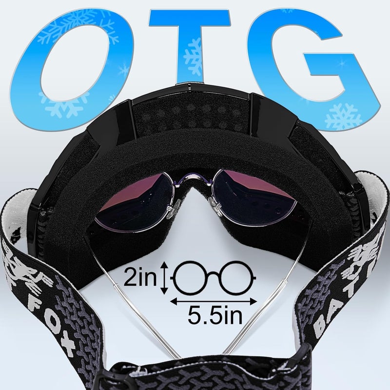 BATFOX Anti Fog Ski Goggles OTG for Adults & Kids, Snowboard Goggles with 100% UV Protection & Anti-Slip Fit for Skiing - Image 4